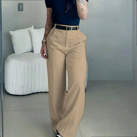 Pantalon femme taille haute jambe droite ceinture 2