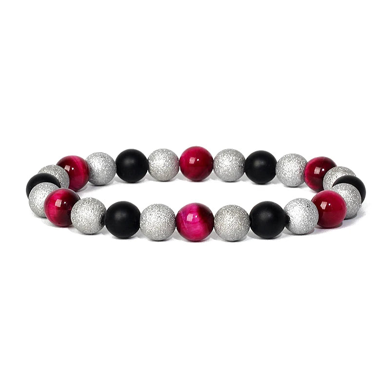 Bracelet Magnetique pour Maigrir avec perles argentees, noires et rouges disposees en alternance elegante