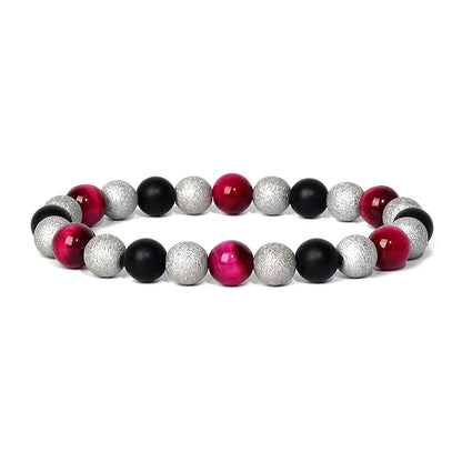 Bracelet Magnetique pour Maigrir avec perles argentees, noires et rouges disposees en alternance elegante