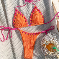 Bikini Triangle Texturé Effet Plissé avec Lacets