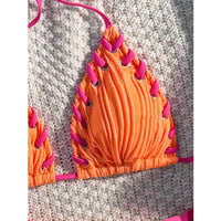 Bikini Triangle Texturé Effet Plissé avec Lacets