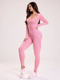 Combinaison Legging Femme Sans Couture Manches Longues Rose