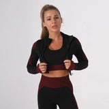 Ensemble 3 pièces Legging Taille Haute Brassière & Veste de Sport Femme