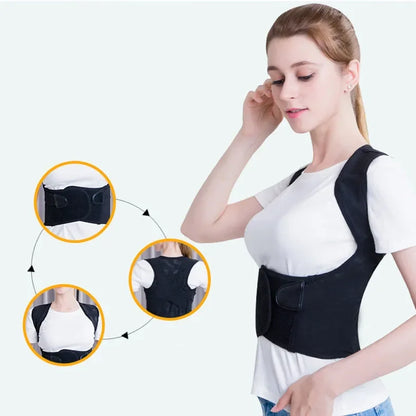 Correcteur de Posture pour Femme porté par une femme, montrant les sangles ajustables et le maintien dorsal discret.