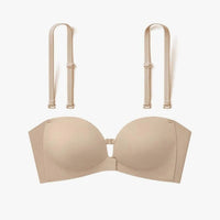 Soutien-gorge sans bretelles fermeture devant push-up rembourré – Beige