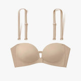 Soutien-gorge sans bretelles fermeture devant push-up rembourré – Beige
