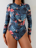 Maillot de Bain 1 Pièce Manches Longues Motif Tropical