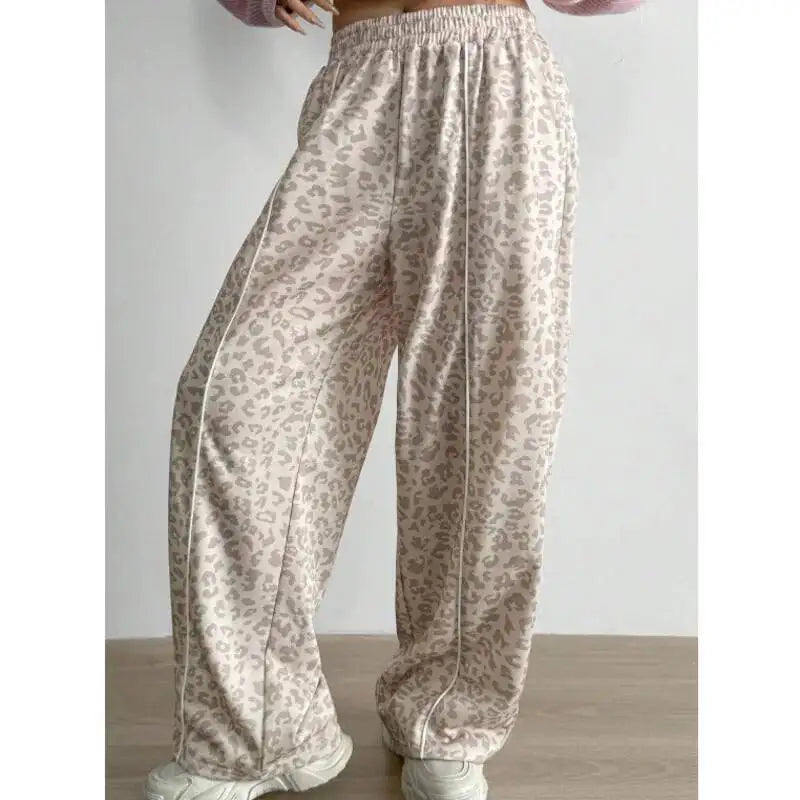 Pantalon femme imprimé léopard bande blanche casual 3