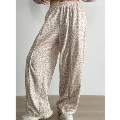 Pantalon femme imprimé léopard bande blanche casual 3