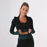 Ensemble 3 pièces Legging Taille Haute Brassière & Veste de Sport Femme
