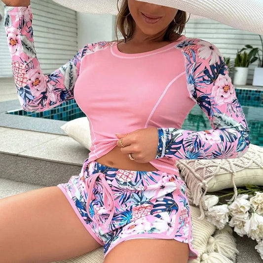 Maillot de Bain Manche Longue Motif Fleurs