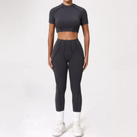 Ensemble Tenue Sport Fitness Pilates Côtelé Femme