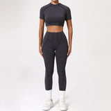Ensemble Tenue Sport Fitness Pilates Côtelé Femme