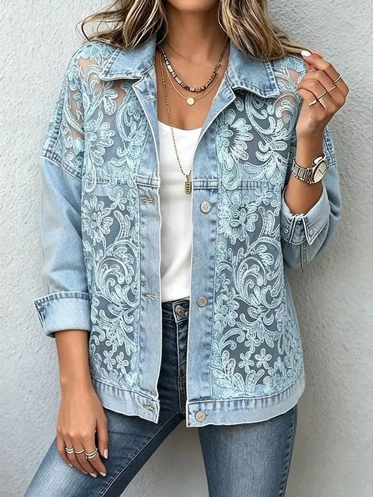 Veste en denim oversized avec détail dentelle