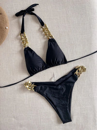 Bikini Triangle à Nouer Autour du Cou Orné de Chaîne Femme