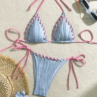 Bikini Triangle Texturé Effet Plissé avec Lacets
