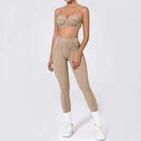 Ensemble Tenue Sport Fitness Pilates Côtelé Femme