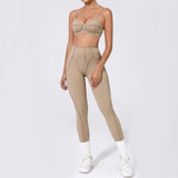 Ensemble Tenue Sport Fitness Pilates Côtelé Femme