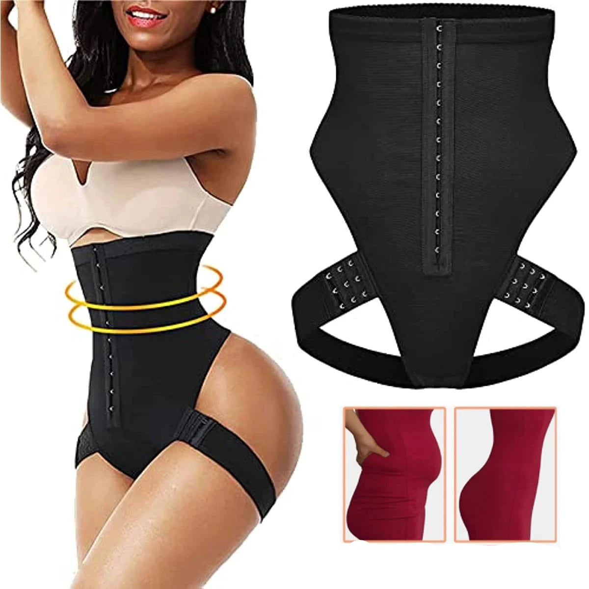 Gaine Remonte Fesse noire sculptant taille et fesses, confortable et invisible sous les vêtements pour un effet naturel.