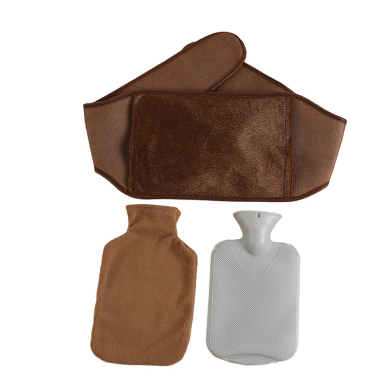 Bouillotte Tour de Taille marron avec housse en flanelle et bouillotte en PVC blanc, ceinture chauffante confortable
