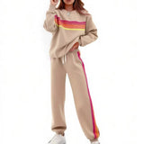 Ensemble sweat rayé arc-en-ciel pantalon large femme – Kaki