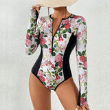 Maillot de Bain Une Pièce Manches Longues Zippé