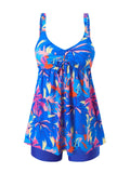 Tankini Maillot de Bain Jupette Short Bleu Tropical