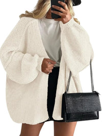 Cardigan femme tricot chunky beige manches longues – Blanc