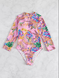 Maillot de Bain 1 Pièce Manches Longues Motif Tropical