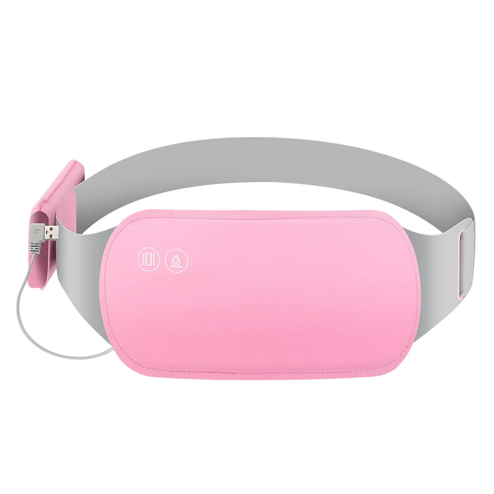 Ceinture anti douleur menstruelle rose et grise avec port USB, appareil de massage chauffant pour soulagement des regles