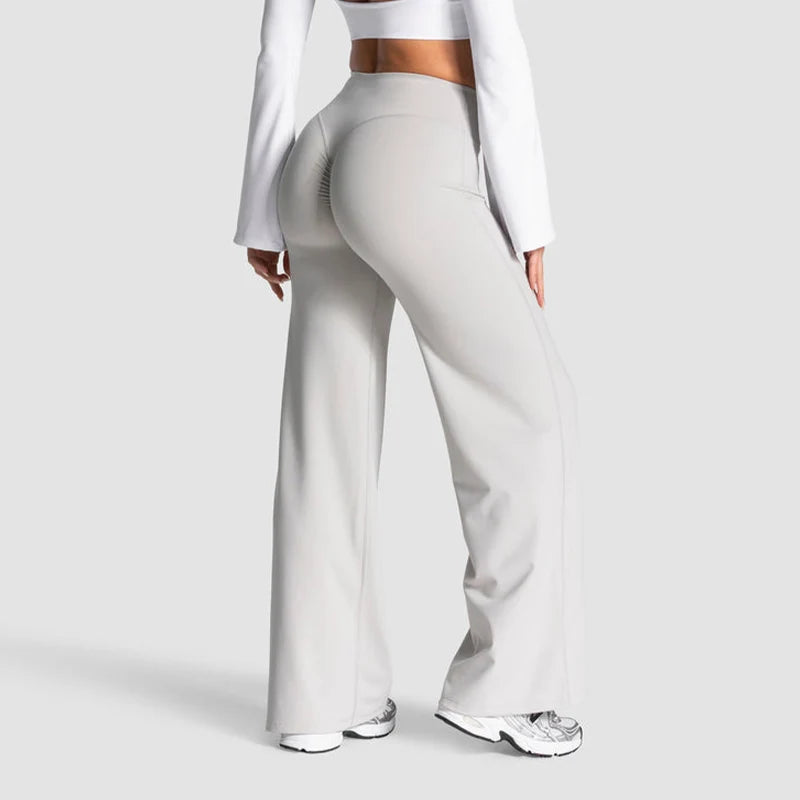 Pantalon large femme taille haute push up blanc 2