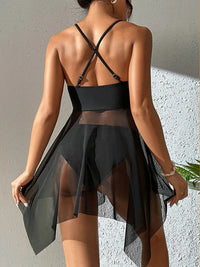 Maillot de Bain Tankini 2 Pièces avec Voile Semi Transparent