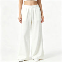Pantalon jogging large femme taille haute gris – Blanc
