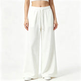 Pantalon jogging large femme taille haute gris – Blanc