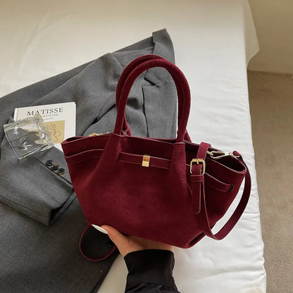 Sac à main velours effet suède rouge foncé grande capacité – Bordeaux