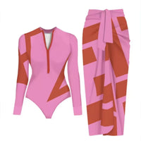 Ensemble Maillot de Bain Manches Longues et Jupe Paréo