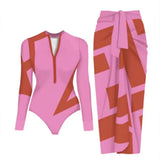Ensemble Maillot de Bain Manches Longues et Jupe Paréo