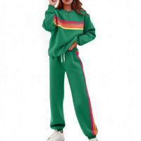 Ensemble sweat rayé arc-en-ciel pantalon large femme – Vert