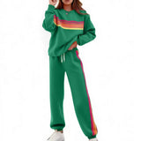 Ensemble sweat rayé arc-en-ciel pantalon large femme – Vert