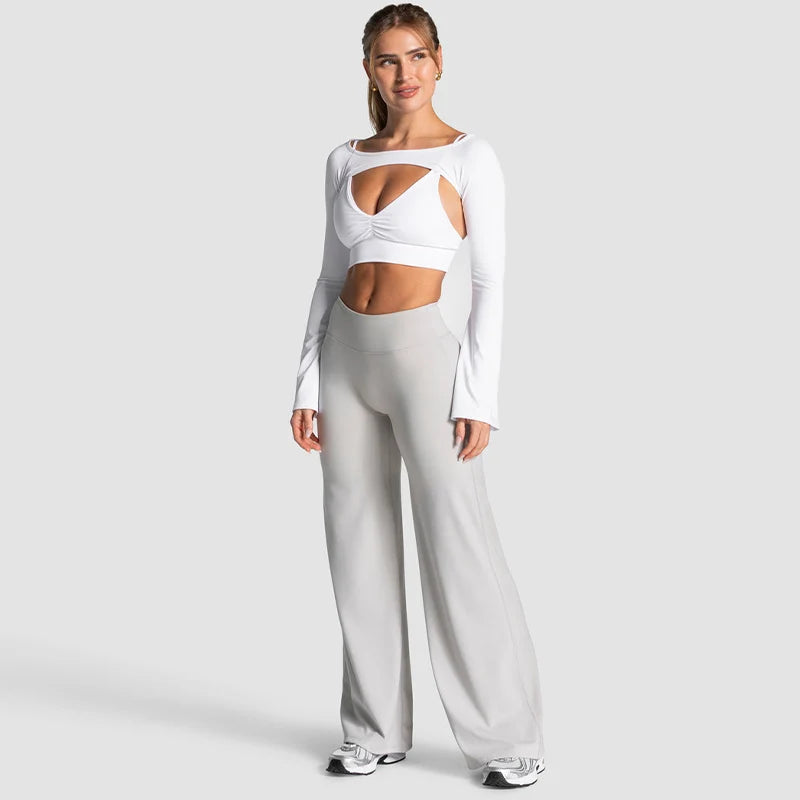 Pantalon large femme taille haute push up blanc 5