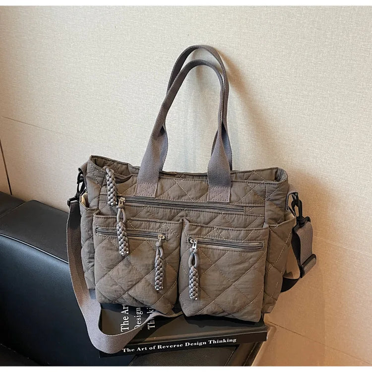 Sac à main femme grande capacité matelassé orange – Gris
