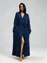 Robe de chambre polaire femme double face longue – Bleu