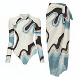 Ensemble Maillot de Bain Manches Longues Zippé et Paréo