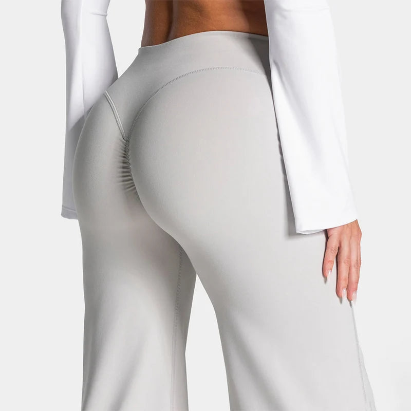 Pantalon large femme taille haute push up blanc 4