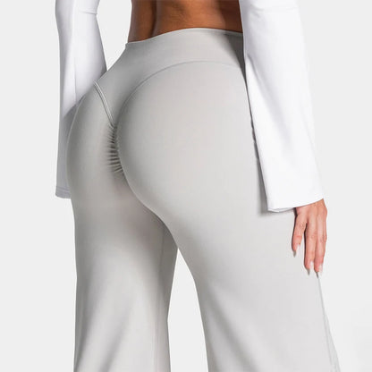 Pantalon large femme taille haute push up blanc 4