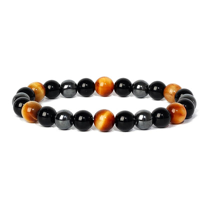Bracelet magnetique pour maigrir avec perles d'oeil de tigre et d'hematite noire, elegant et ajustable pour hommes
