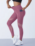 Legging Gainant Sport Taille Haute avec Poches et Empiècements Mesh