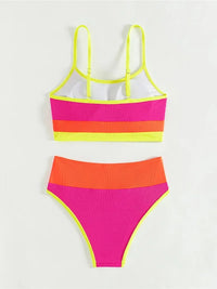 Maillot de Bain 2 Pièces Brassière Taille Haute Gainant Rose & Orange