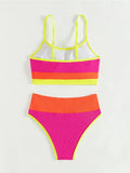 Maillot de Bain 2 Pièces Brassière Taille Haute Gainant Rose & Orange