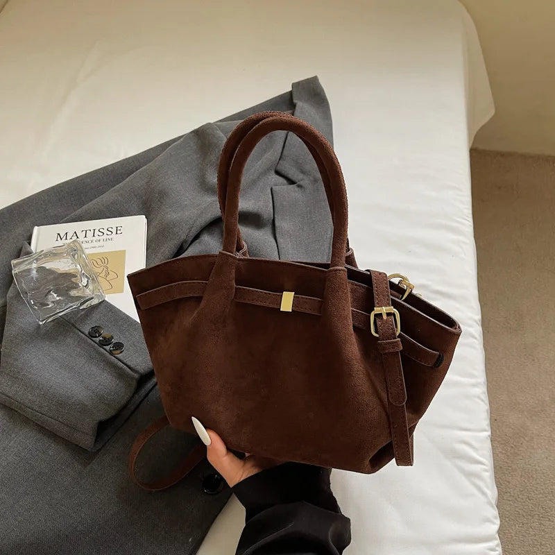 Sac à main velours effet suède rouge foncé grande capacité – Café